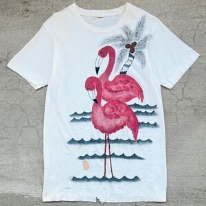 1980s Flamingo Art All-Over Print Cream Single Stitch Tee